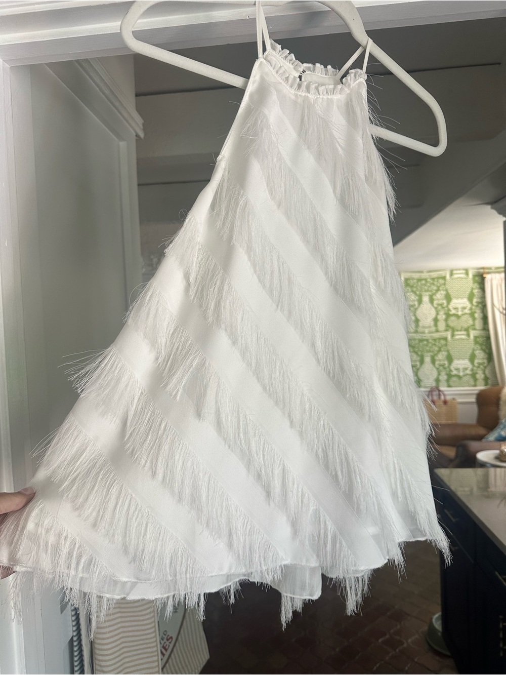TCEC White Feather Trim Halter Top